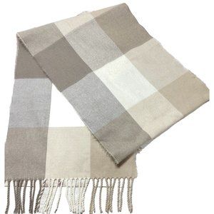 Women's Scarf Plaid Style Long Scarf New White and Cream Modern Classic Square